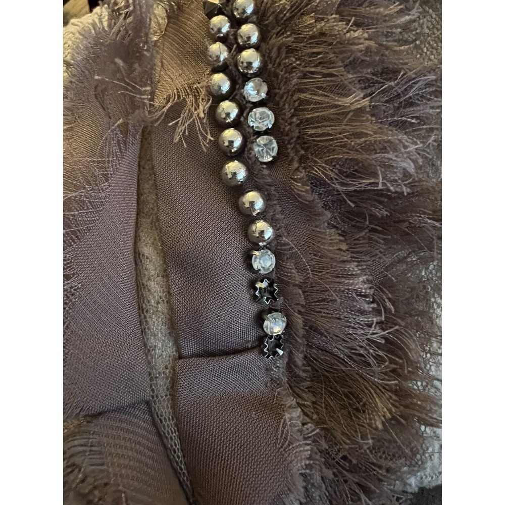 Forla Paris French Designer Taupe Embellished Ruffle Shirt Sz Med  AS IS READ! - Picture 8 of 10
